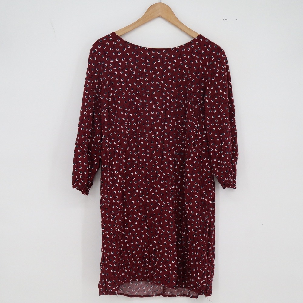 Old Navy Dress Womens L Shift Burgundy Floral 3/4 Sleeve Back Zip Excellent